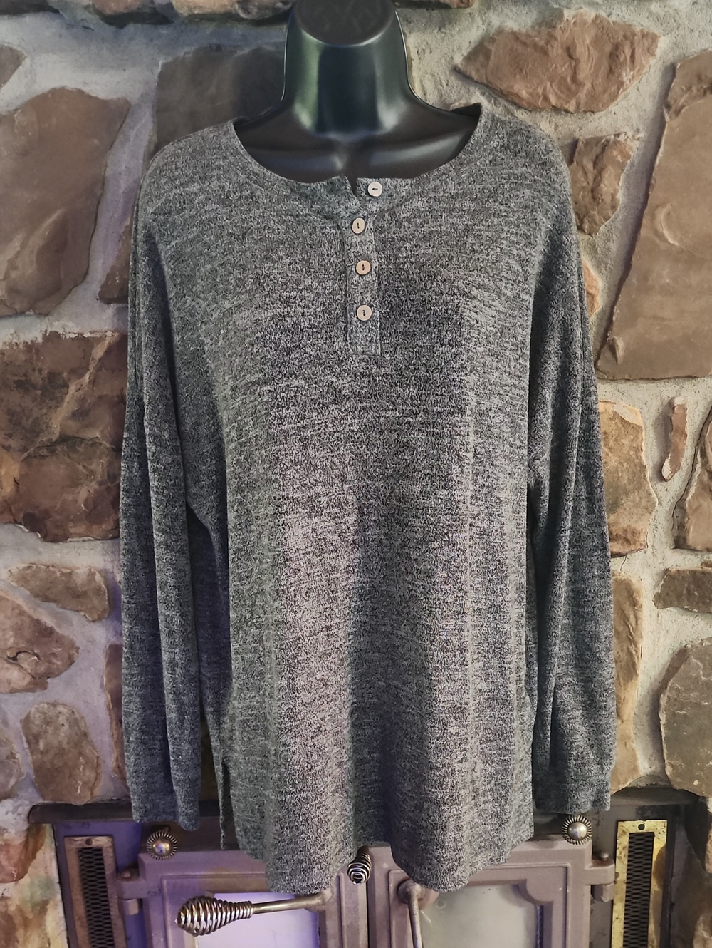 Cozy Heather Gray Henley Pullover